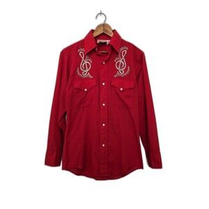 Vintage Cowboy Joe Red Western Long Sleeve Shirt Men S Snap Front Music US MADE